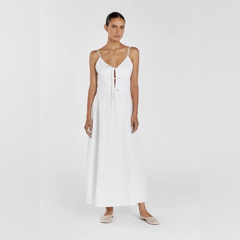 NWT Women’s Dissh White Mimi Linen Maxi Dress Tie Front Size 6
